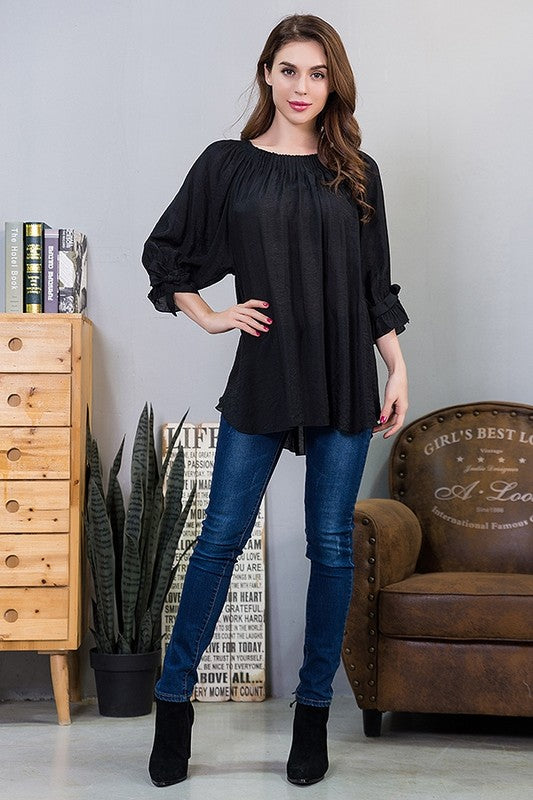 pleated neck detail top