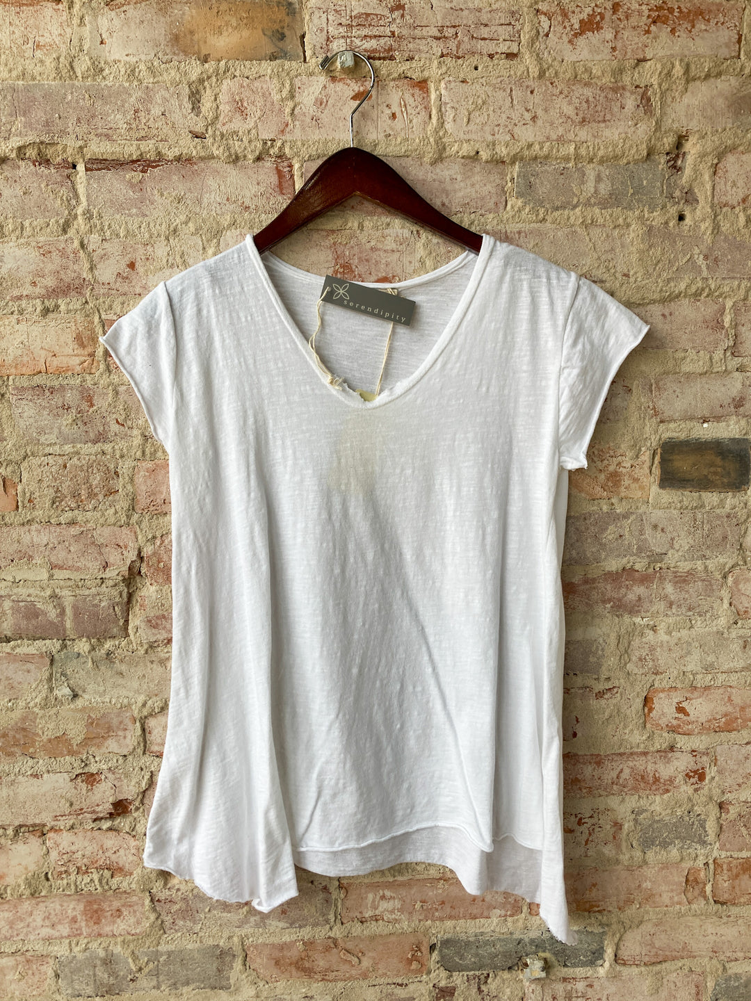 raw edge v neck tee