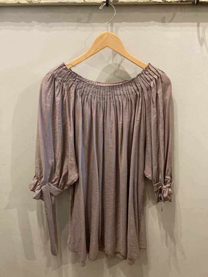 pleated neck detail top