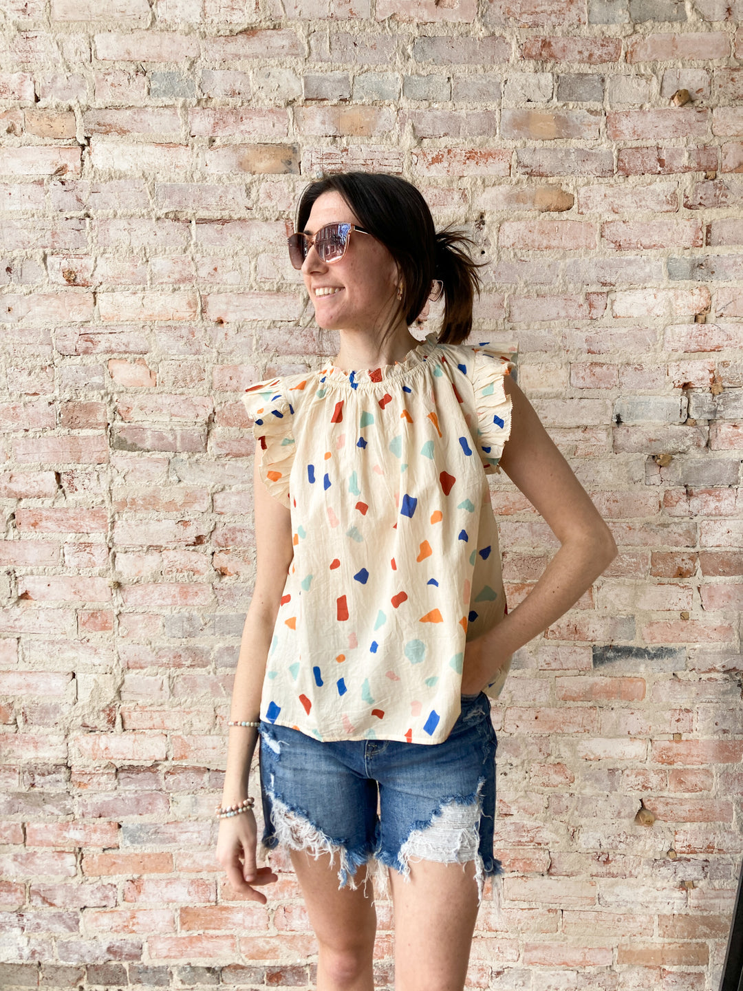 flutter sleeve printed top