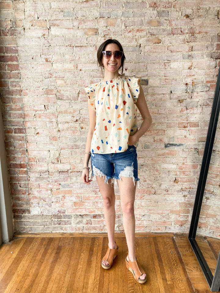 flutter sleeve printed top