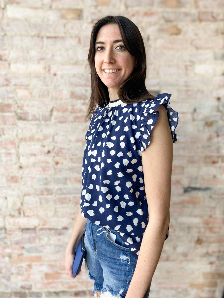 spotted flutter sleeve top