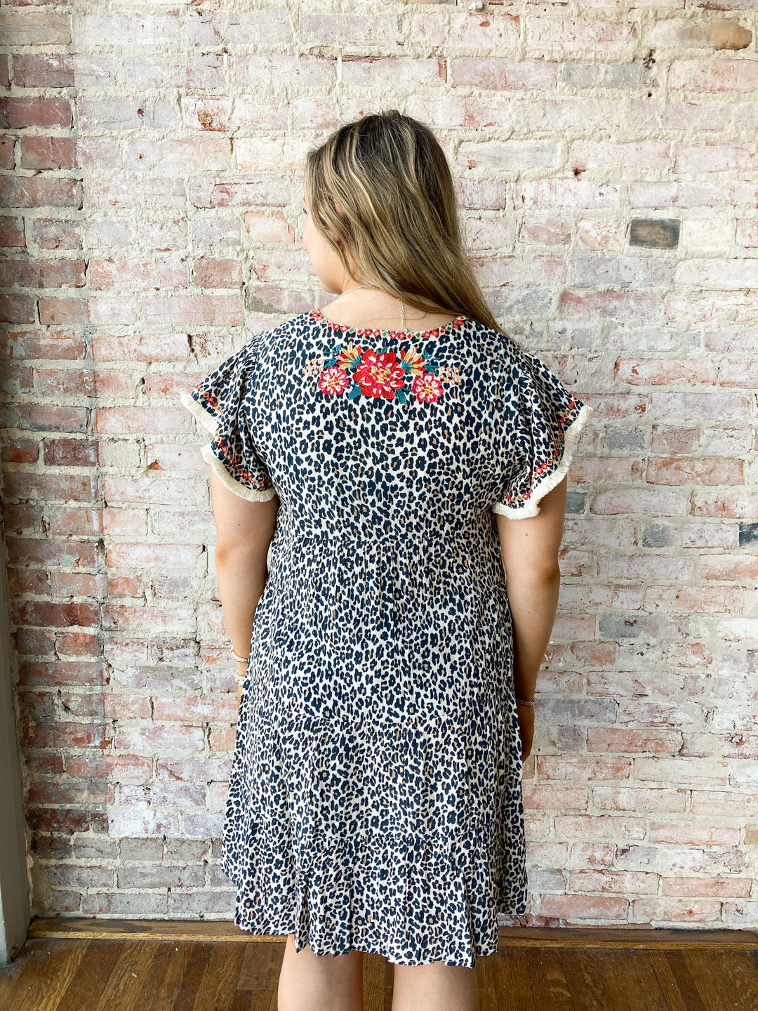 cheetah print embroidered dress