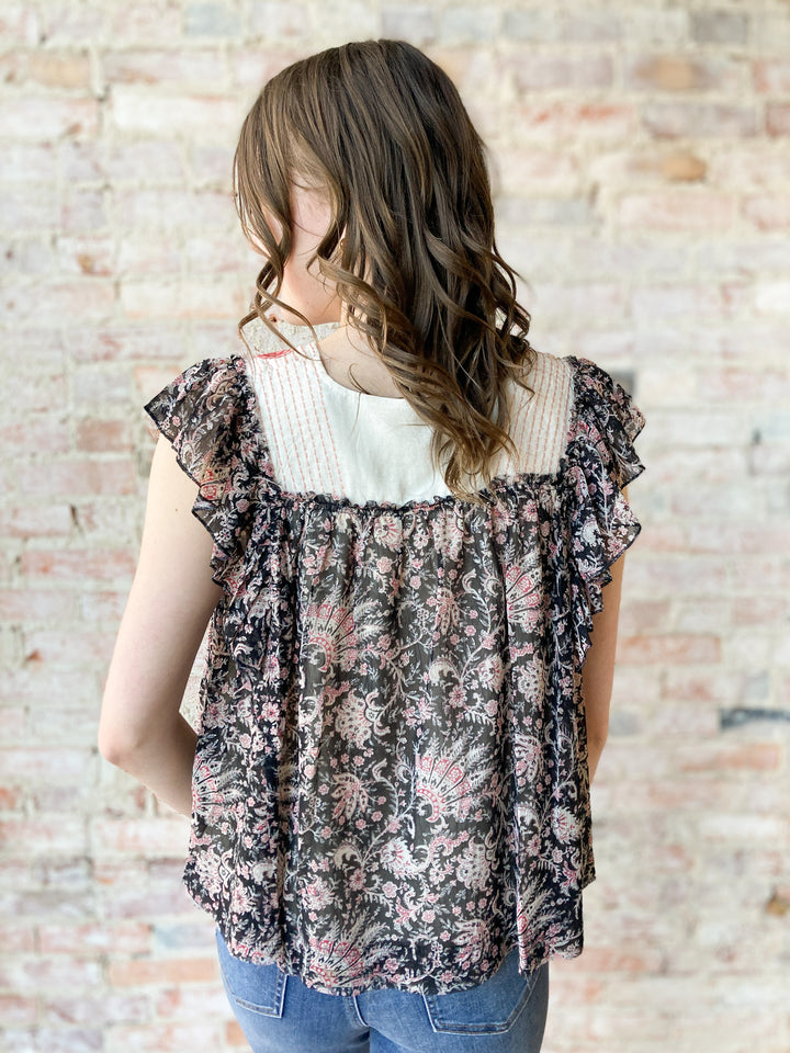 embroidered print top