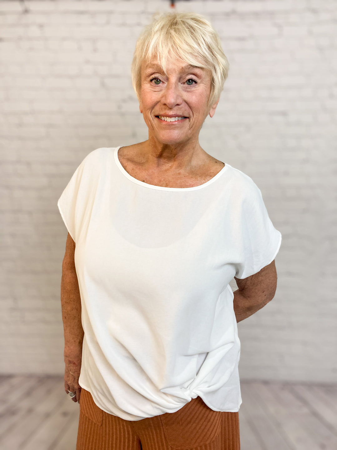 front knot woven top