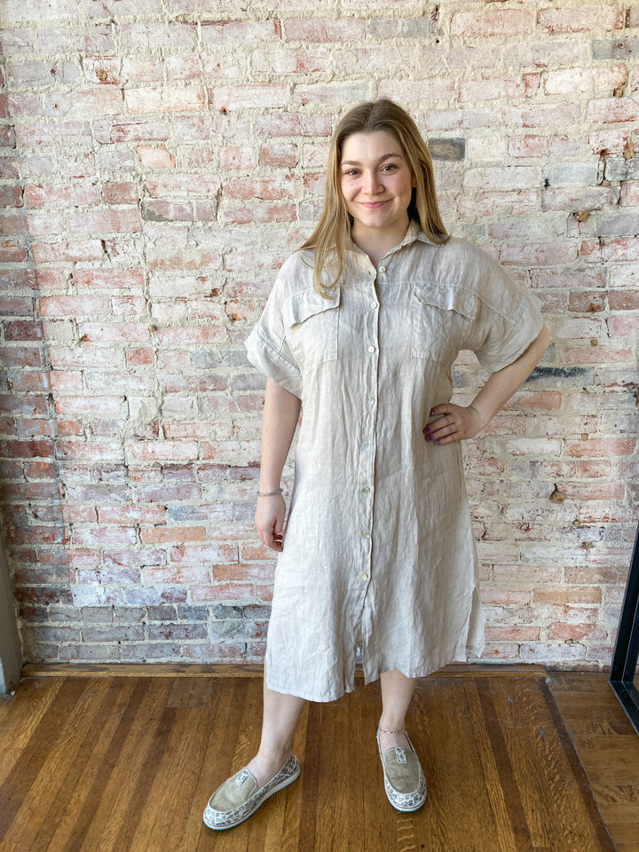 button down linen dress