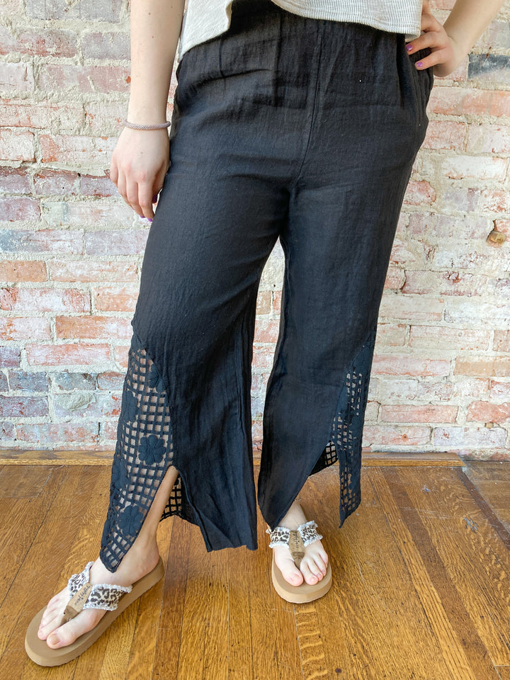 lattice detail linen pants