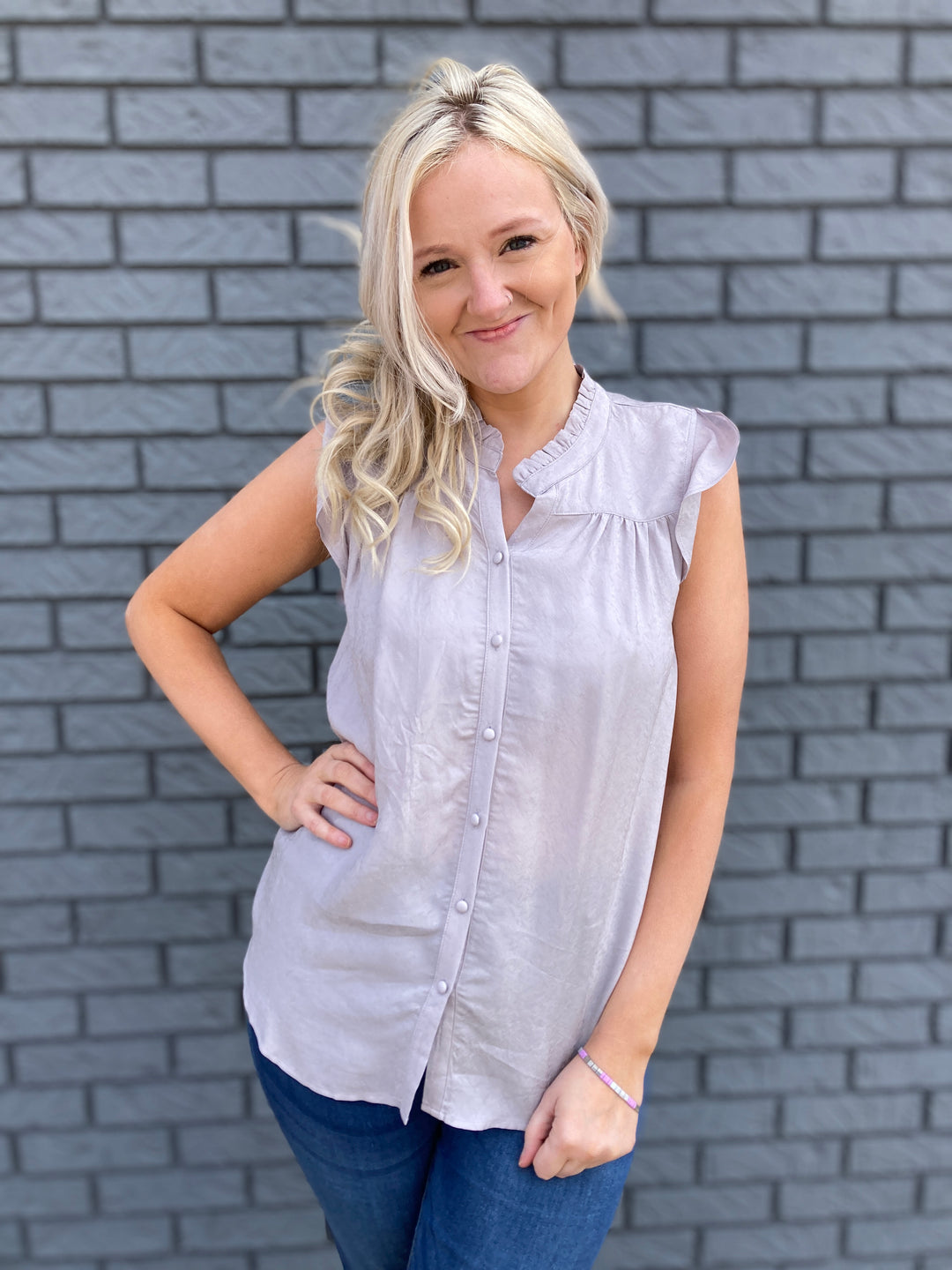 short ruffle sleeve blouse