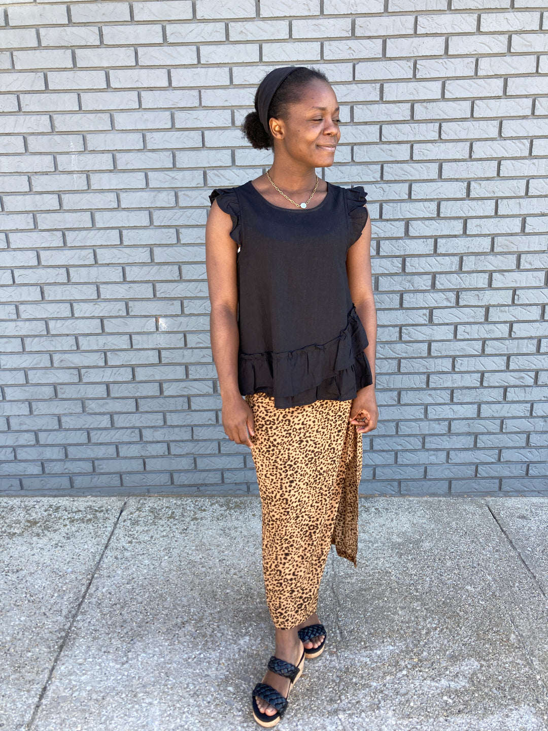 animal print side slit skirt