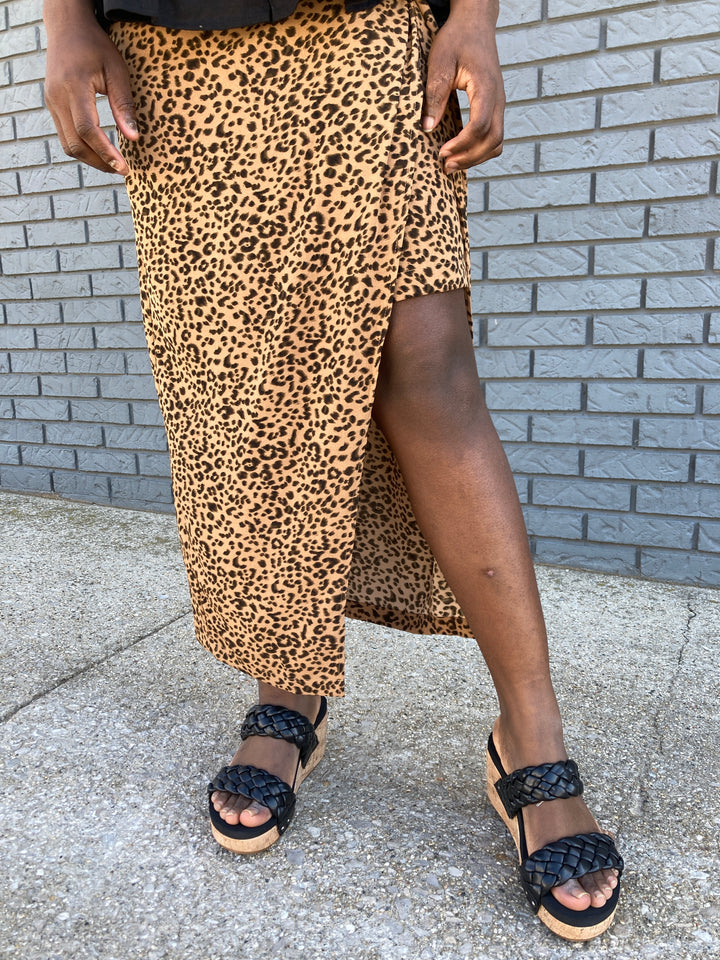animal print side slit skirt