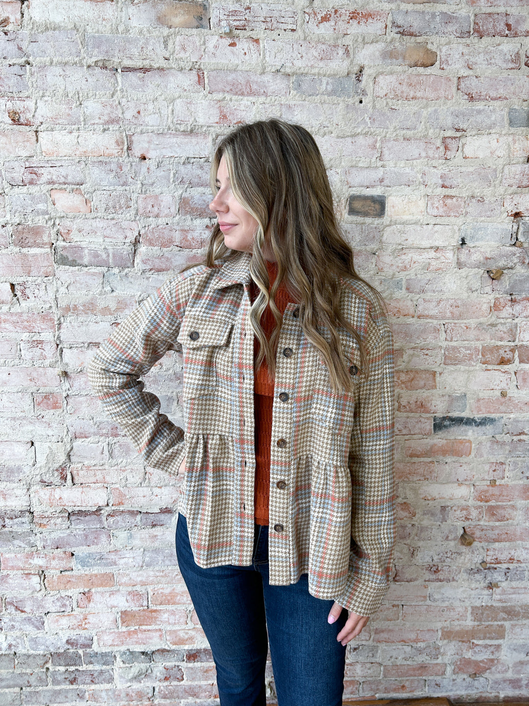 Peplum Plaid Trucker Jacket