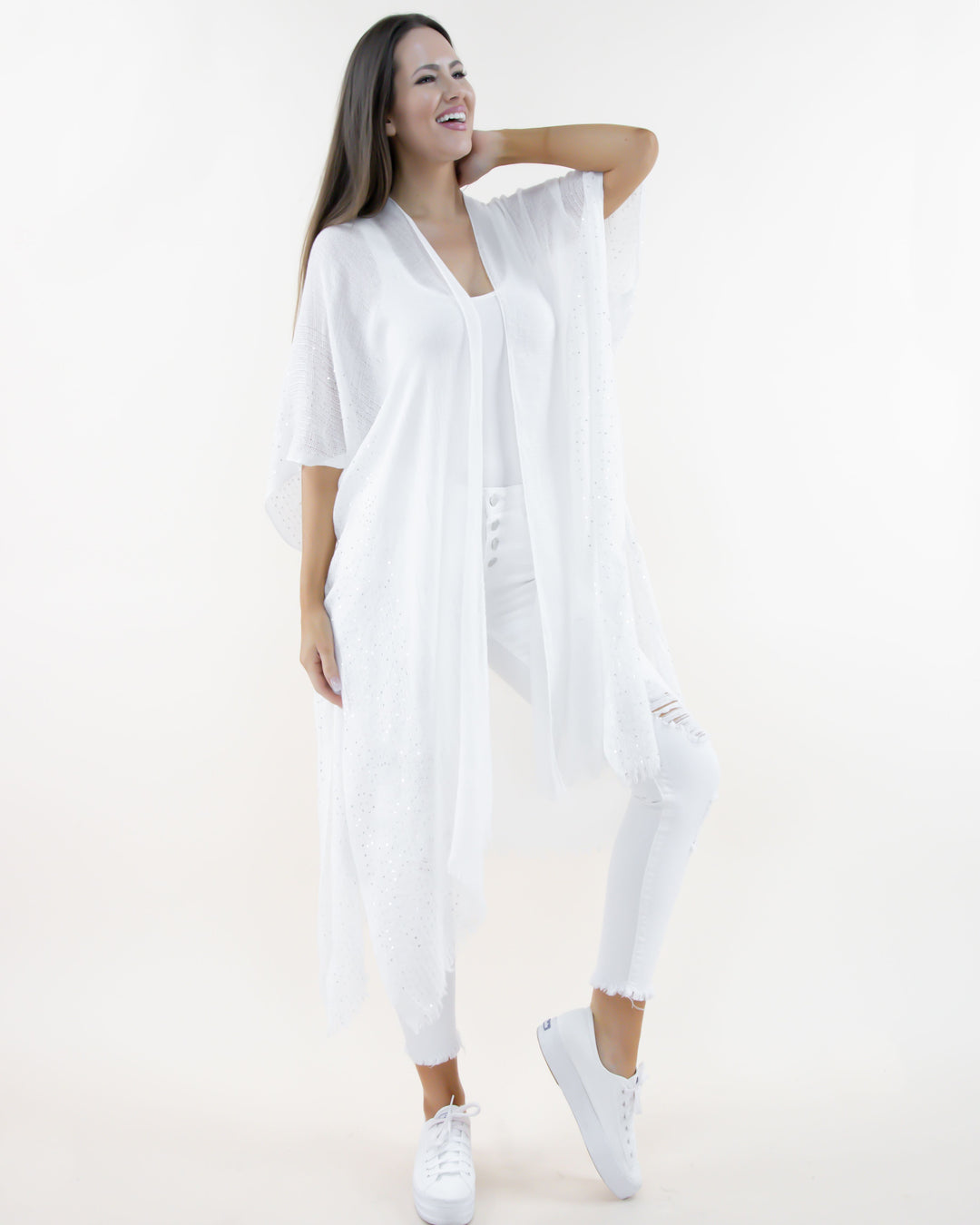 natural wash sequin kimono