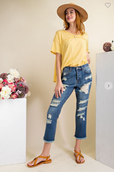straight leg distressed denim