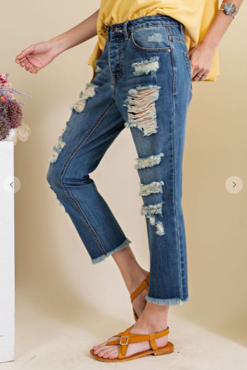 straight leg distressed denim