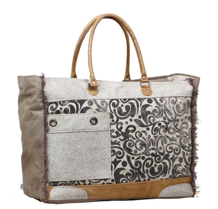 Hide & Floral Print Weekender Bag