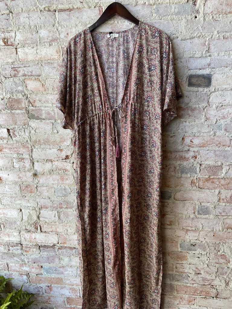 metallic print long kimono